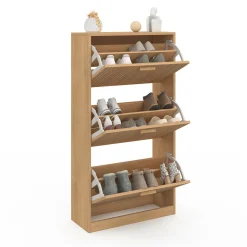 IDMarket Meuble à chaussures 18 paires 3 portes tasseau bois coloris chêne* Collection Contemporaine|Meubles À Chaussures