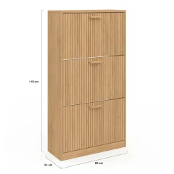 IDMarket Meuble à chaussures 18 paires 3 portes tasseau bois coloris chêne* Collection Contemporaine|Meubles À Chaussures
