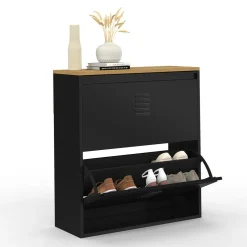 IDMarket Meuble à chaussures 12 paires 2 portes métal noir design industriel* Rangement Et Accessoires|Collection Métal