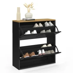 IDMarket Meuble à chaussures 12 paires 2 portes métal noir design industriel* Rangement Et Accessoires|Collection Métal