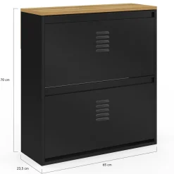 IDMarket Meuble à chaussures 12 paires 2 portes métal noir design industriel* Rangement Et Accessoires|Collection Métal