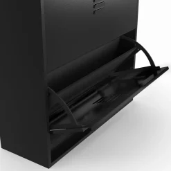 IDMarket Meuble à chaussures 12 paires 2 portes métal noir design industriel* Rangement Et Accessoires|Collection Métal