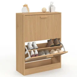 IDMarket Meuble à chaussures 12 paires 2 portes lattes bois coloris chêne* Collection Contemporaine|Meubles À Chaussures