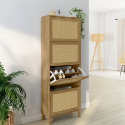 IDMarket Meuble à chaussures 24 paires vintage 4 portes effet naturel cannage* Collection Cannage|Collection Vintage