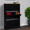IDMarket Meuble à chaussures 3 portes noir et métal* Rangement Et Accessoires|Collection Métal