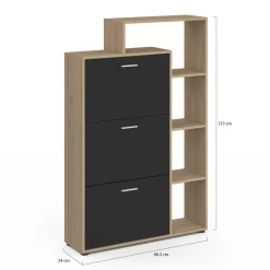 IDMarket Meuble à chaussures 3 portes noires avec étagères* Petits Meubles|Meubles À Chaussures