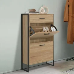 IDMarket Meuble à chaussures avec 2 portes et 1 tiroir style industriel* Meubles Tiroirs|Petits Meubles