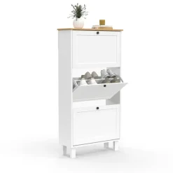 IDMarket Meuble à chaussures blanc et bois* Meubles À Chaussures|Collection Contemporaine