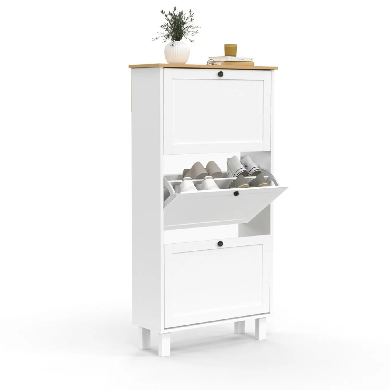 IDMarket Meuble à chaussures blanc et bois* Meubles À Chaussures|Collection Contemporaine