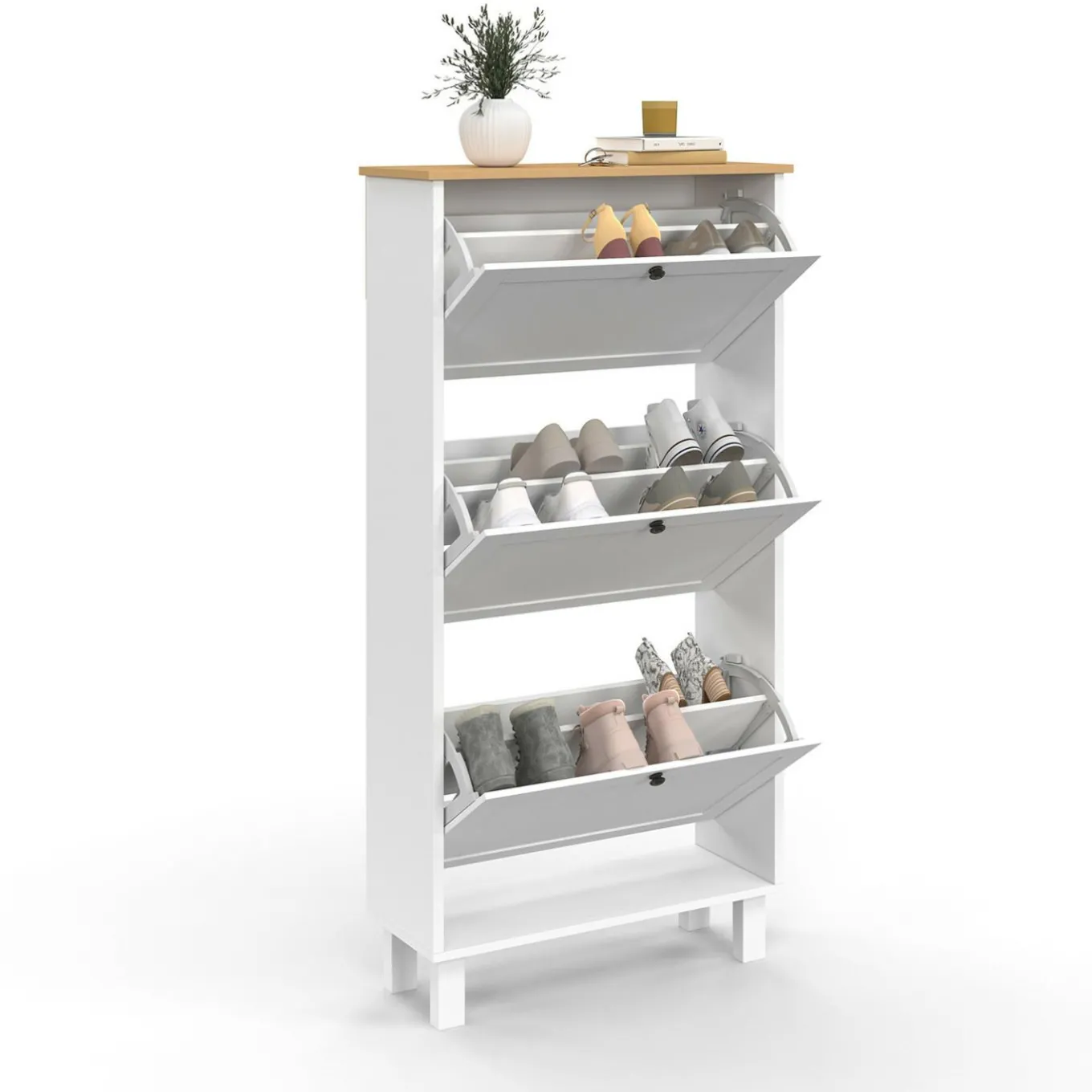 IDMarket Meuble à chaussures blanc et bois* Meubles À Chaussures|Collection Contemporaine