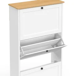 IDMarket Meuble à chaussures blanc et bois* Meubles À Chaussures|Collection Contemporaine