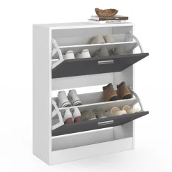 IDMarket Meuble à chaussures blanc et gris 2 portes* Meubles À Chaussures