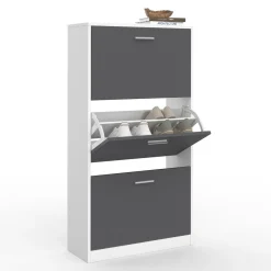IDMarket Meuble à chaussures blanc 3 portes grises* Petits Meubles|Meubles À Chaussures