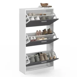 IDMarket Meuble à chaussures blanc 3 portes grises* Petits Meubles|Meubles À Chaussures