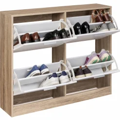 IDMarket Meuble à chaussures bois imitation hêtre 4 portes blanches* Petits Meubles|Meubles À Chaussures