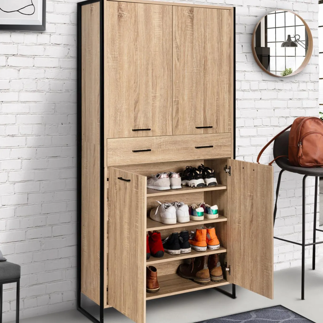 IDMarket Meuble à chaussures design industriel 4 portes 1 tiroir* Meubles Tiroirs|Petits Meubles