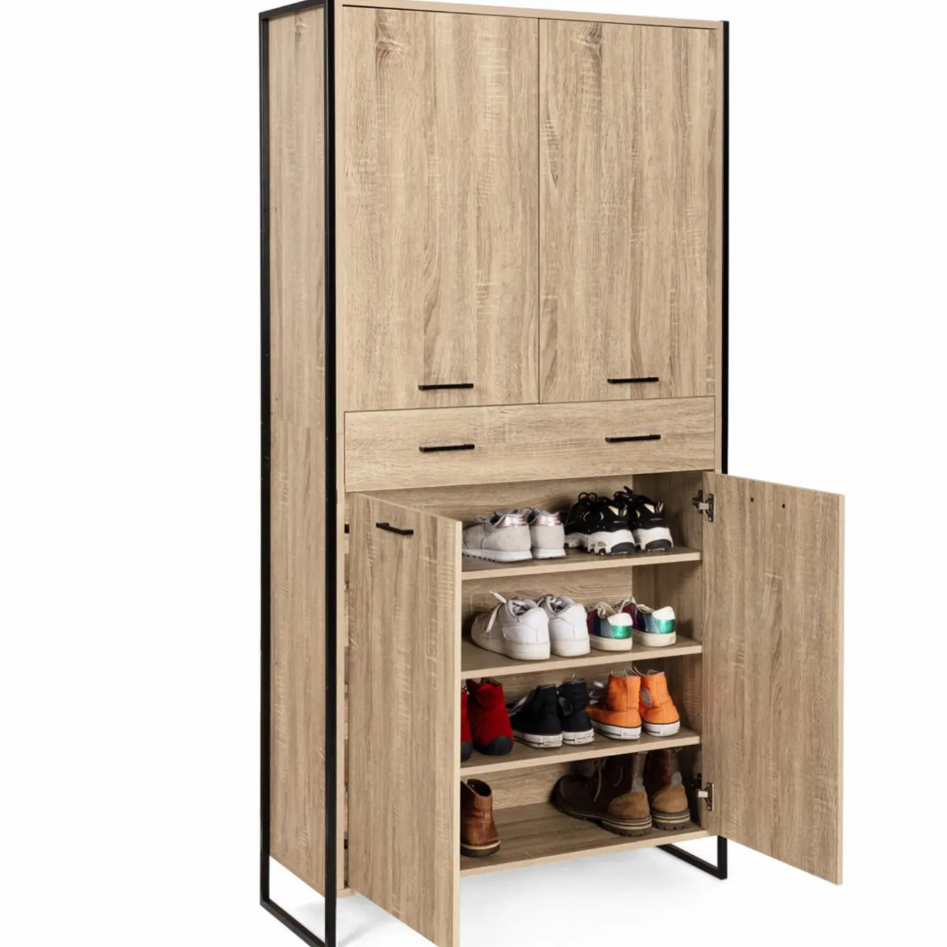 IDMarket Meuble à chaussures design industriel 4 portes 1 tiroir* Meubles Tiroirs|Petits Meubles