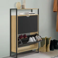 IDMarket Meuble à chaussures industriel avec 2 portes et étagère* Meubles À Chaussures|Vestiaires Et Meubles D'Entrée