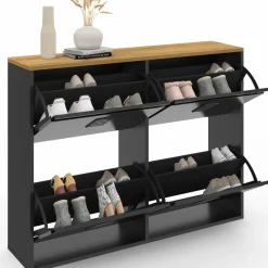 IDMarket Meuble à chaussures industriel 20 paires 4 portes métalliques plateau bois* Rangement Et Accessoires|Collection Métal