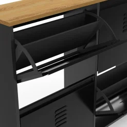 IDMarket Meuble à chaussures industriel 20 paires 4 portes métalliques plateau bois* Rangement Et Accessoires|Collection Métal