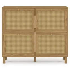 IDMarket Meuble à chaussures vintage effet naturel cannage 20 paires 4 portes* Collection Vintage|Collection Cannage