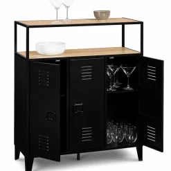 IDMarket Meuble bar métal noir et bois industriel* Collection Agencement Magasin|Collection Métal