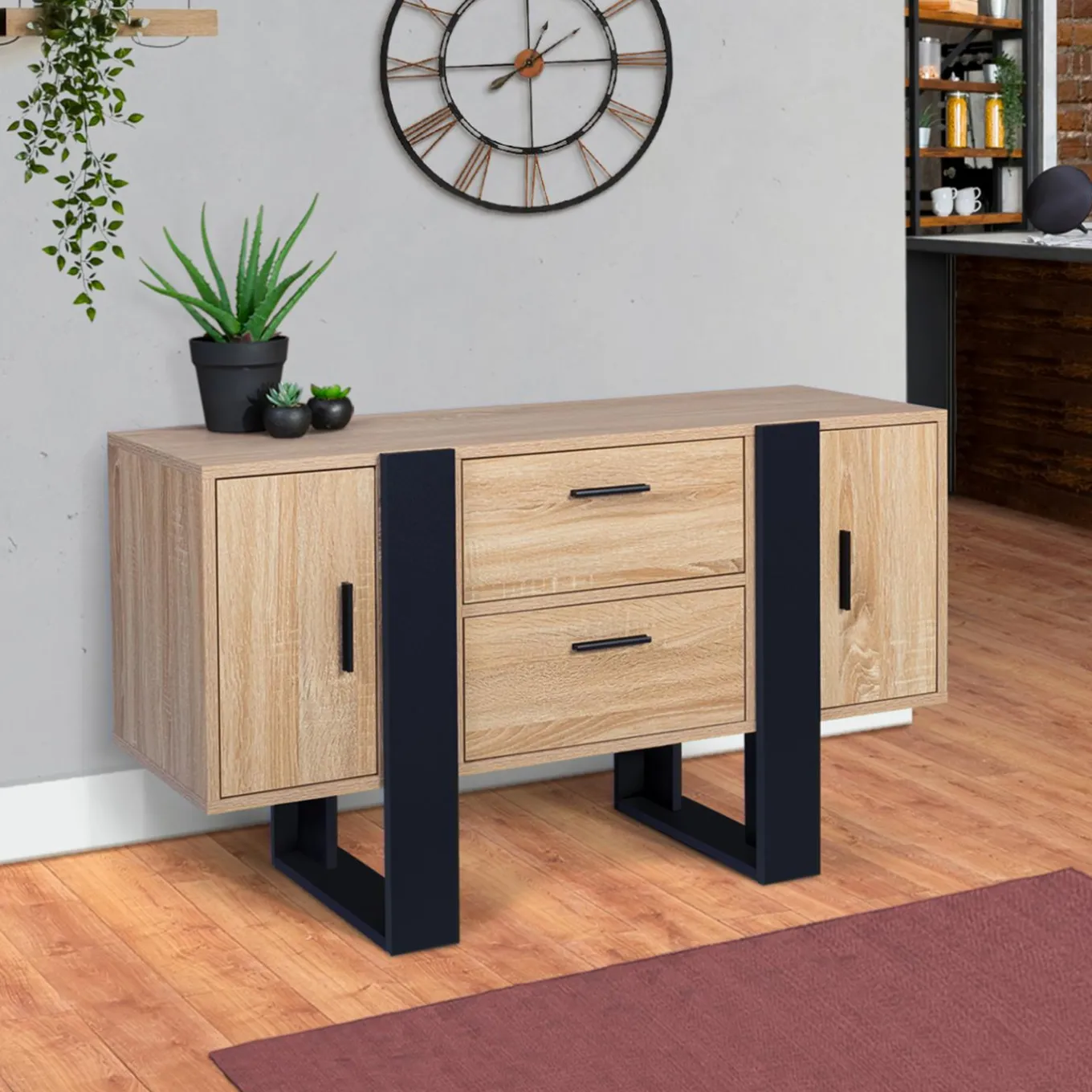IDMarket Meuble bas bois et noir* Meubles Bas|Collection Design