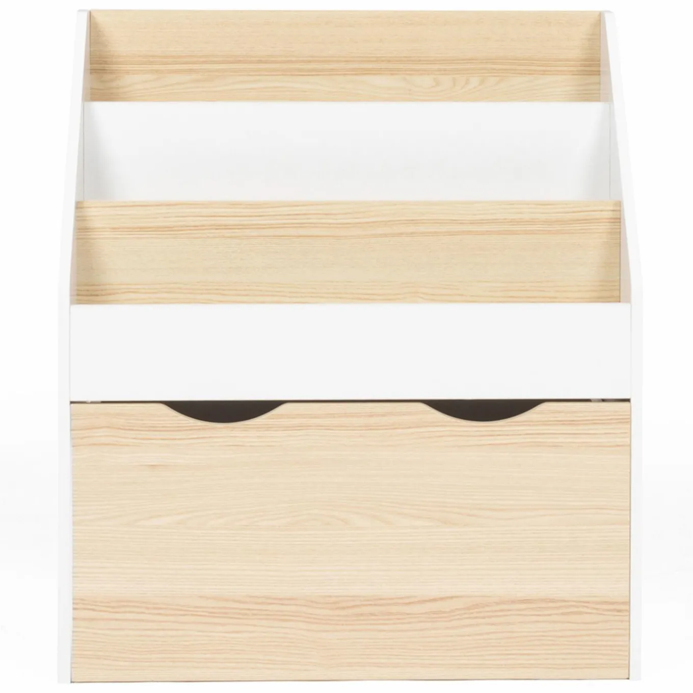 IDMarket Meuble bibliothèque pour enfant blanc et hêtre avec 3 étagères et 1 bac*Enfant Meubles Rangement Jouet|Meubles Enfant