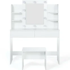 IDMarket Meuble coiffeuse blanche avec miroir LED et tabouret* Meubles Hauts|Meubles Blancs