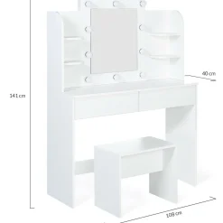 IDMarket Meuble coiffeuse blanche avec miroir LED et tabouret* Meubles Hauts|Meubles Blancs