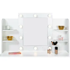 IDMarket Meuble coiffeuse blanche avec miroir LED et tabouret* Meubles Hauts|Meubles Blancs
