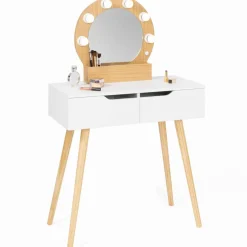IDMarket Meuble coiffeuse blanche style scandinave avec miroir LED et tiroirs* Meubles Tiroirs|Meubles Blancs