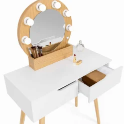 IDMarket Meuble coiffeuse blanche style scandinave avec miroir LED et tiroirs* Meubles Tiroirs|Meubles Blancs