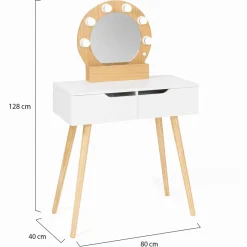IDMarket Meuble coiffeuse blanche style scandinave avec miroir LED et tiroirs* Meubles Tiroirs|Meubles Blancs