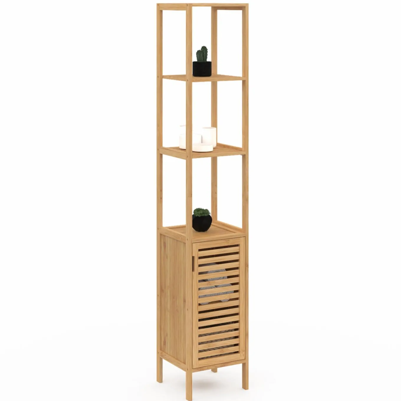 IDMarket Meuble colonne en bambou pour salle de bain 1 porte* Rangement Et Accessoires|Collection Bambou