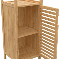 IDMarket Meuble colonne en bambou pour salle de bain 1 porte* Rangement Et Accessoires|Collection Bambou