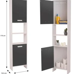 IDMarket Meuble colonne salle de bain blanc et gris* Meubles Salle De Bain