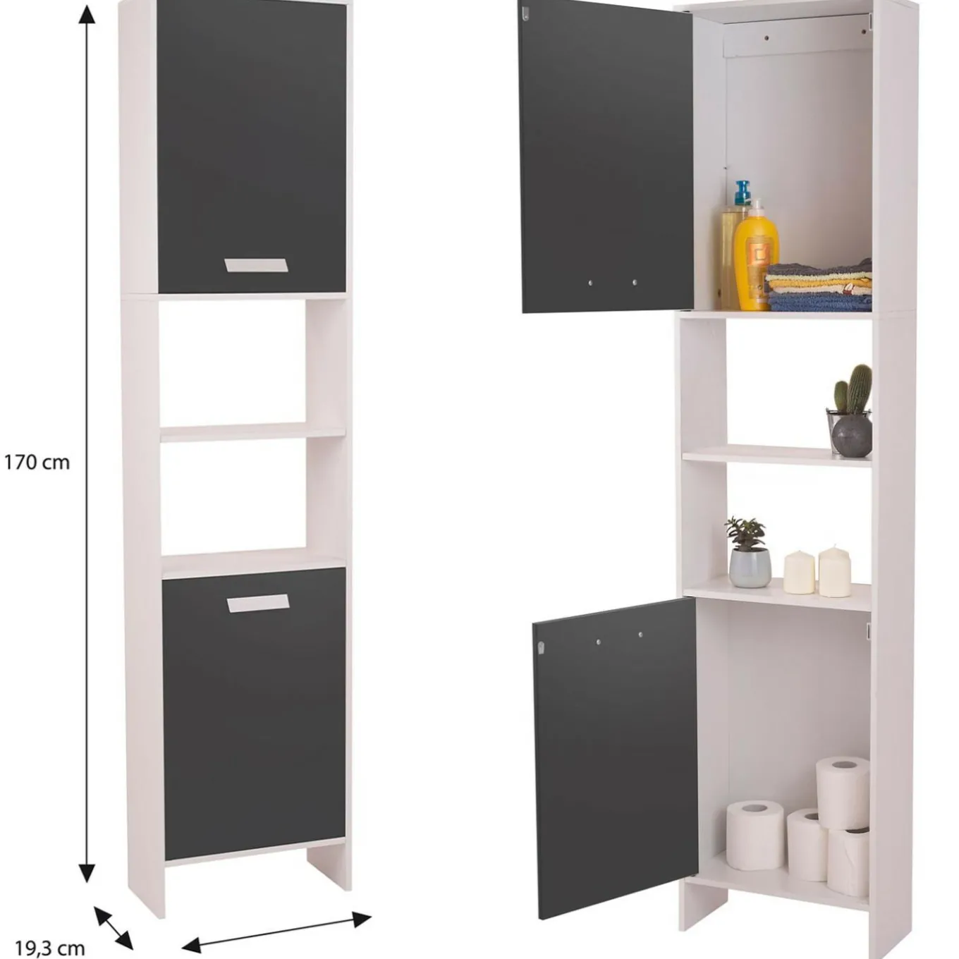 IDMarket Meuble colonne salle de bain blanc et gris* Meubles Salle De Bain