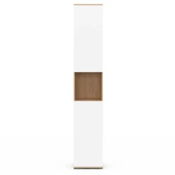IDMarket Meuble colonne salle de bain suspendu 2 portes 1 niche façon hêtre et blanc* Meubles Salle De Bain|Collection Moderne