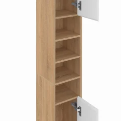 IDMarket Meuble colonne salle de bain 2 portes 4 niches façon hêtre et blanc* Collection Contemporaine|Meubles Salle De Bain