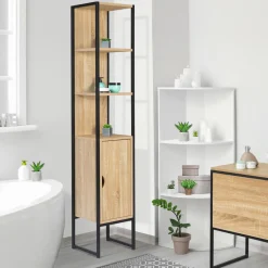 IDMarket Meuble colonne salle de bain style industriel 1 porte* Collection Industrielle|Meubles Salle De Bain