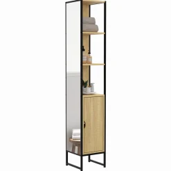 IDMarket Meuble colonne salle de bain 1 porte avec miroir et étagères* Meubles Salle De Bain|Collection Industrielle