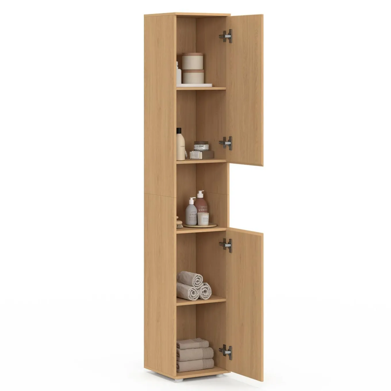 IDMarket Meuble colonne salle de bain 2 portes 1 niche effet lattes* Collection Contemporaine|Meubles Salle De Bain