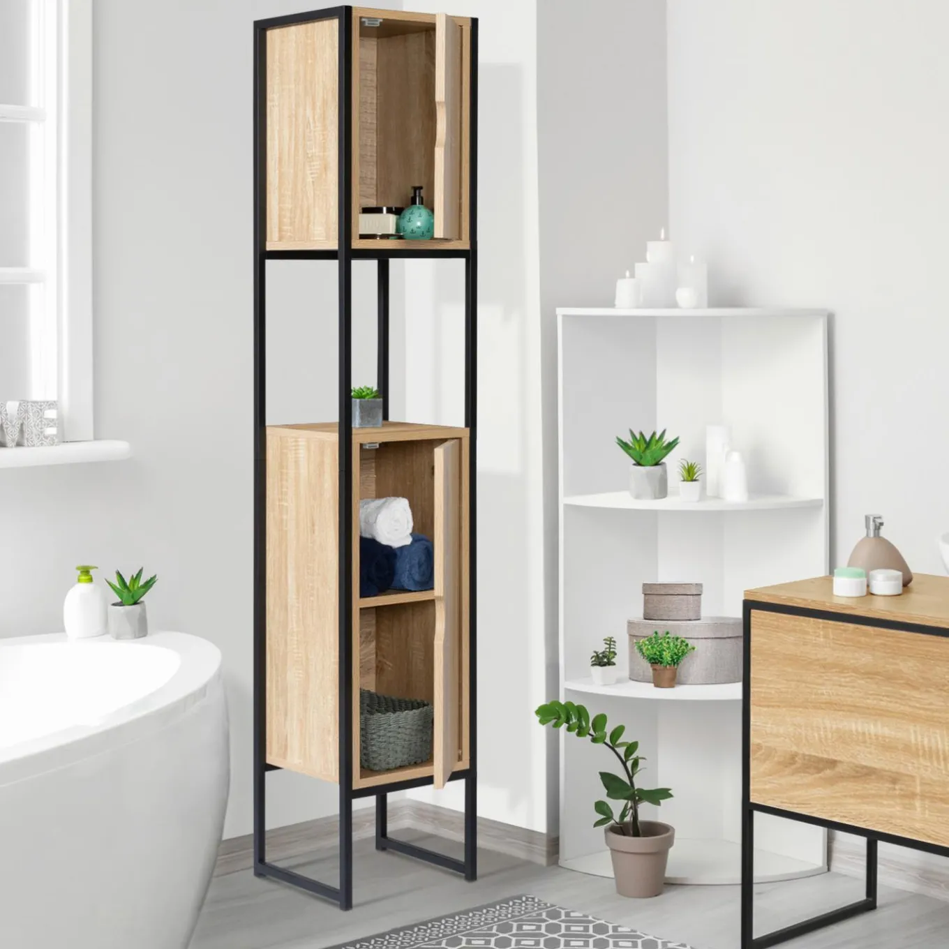 IDMarket Meuble colonne salle de bain style industriel* Meubles Hauts|Collection Industrielle