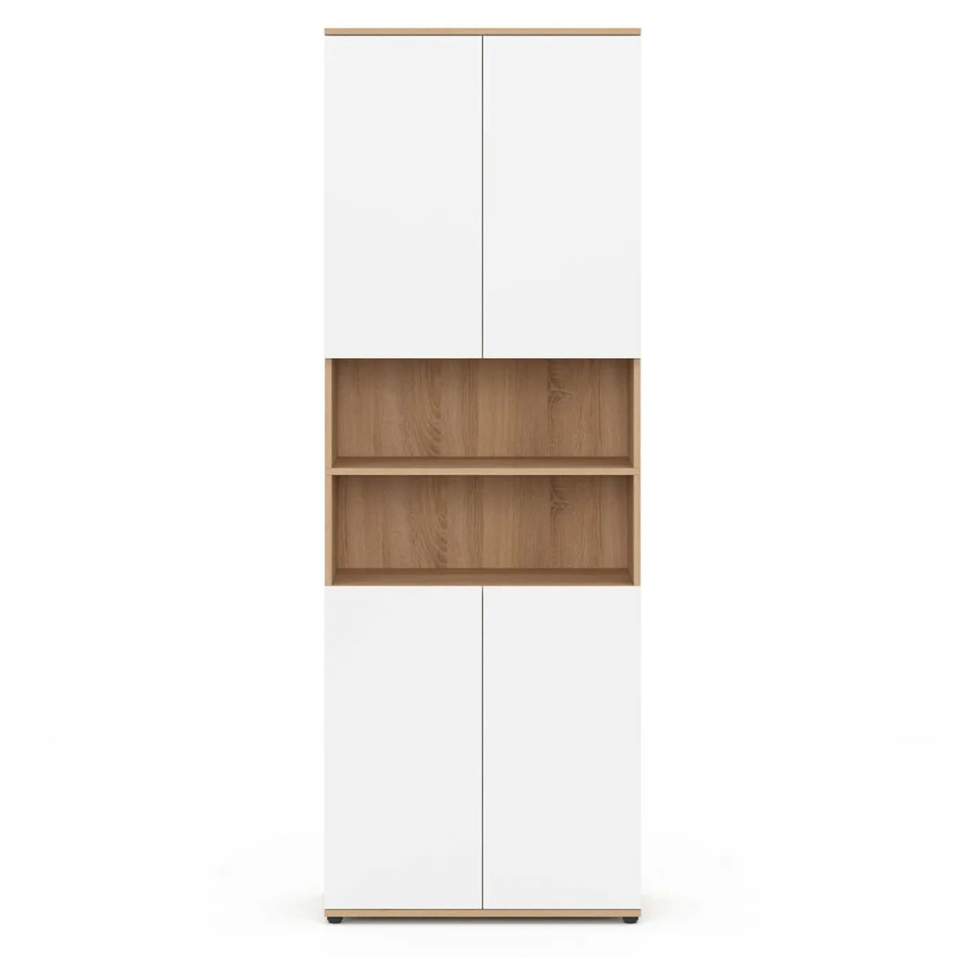 IDMarket Meuble colonne salle de bain 4 portes 2 niches façon hêtre et blanc* Meubles Salle De Bain