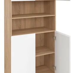 IDMarket Meuble colonne salle de bain 4 portes 2 niches façon hêtre et blanc* Meubles Salle De Bain