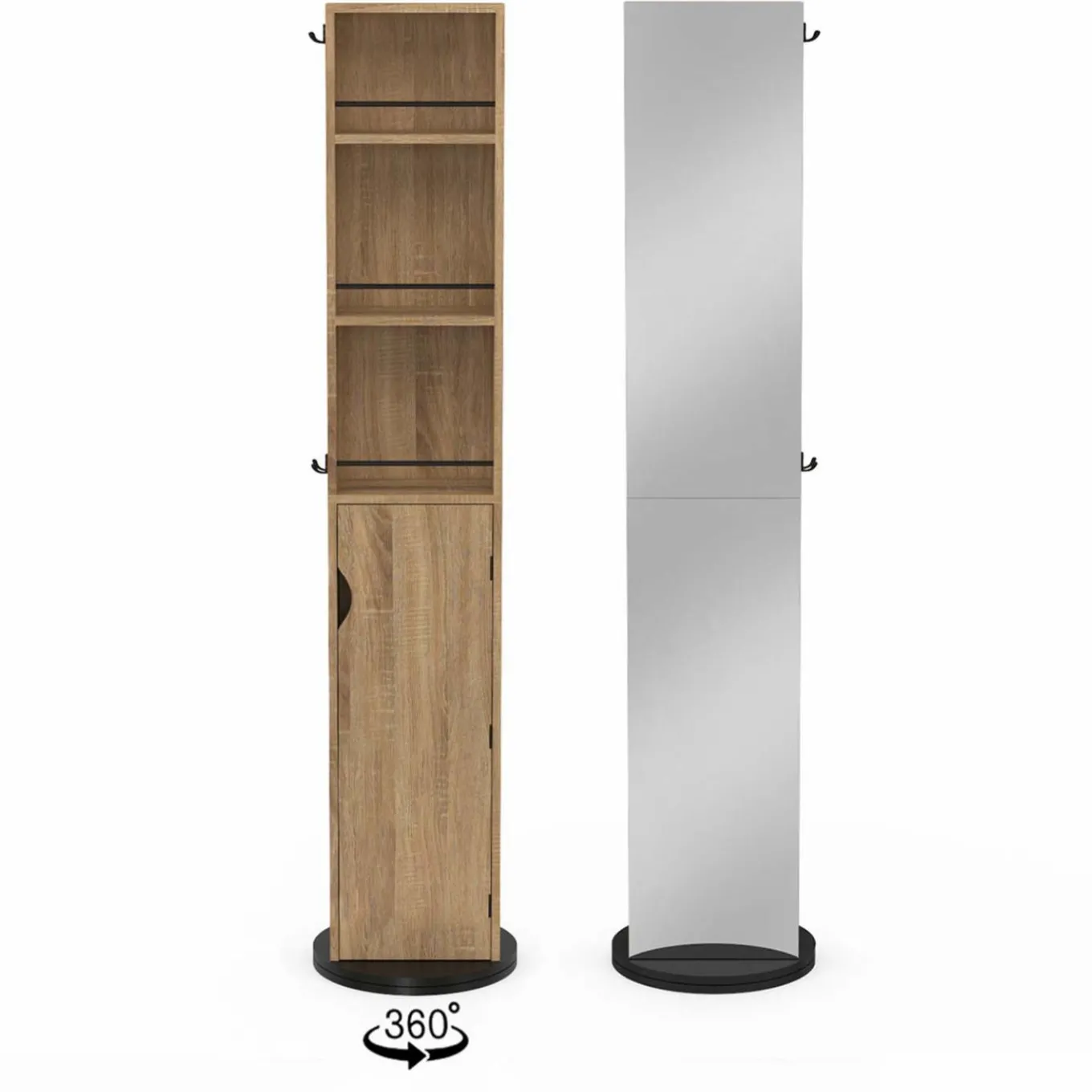 IDMarket Meuble colonne salle de bain pivotant hêtre et noir* Collection Contemporaine|Meubles Salle De Bain