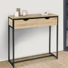 IDMarket Meuble console industrielle 2 tiroirs bois et métal 90 cm* Meubles Tiroirs|Collection Industrielle