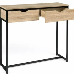 IDMarket Meuble console industrielle 2 tiroirs bois et métal 90 cm* Meubles Tiroirs|Collection Industrielle