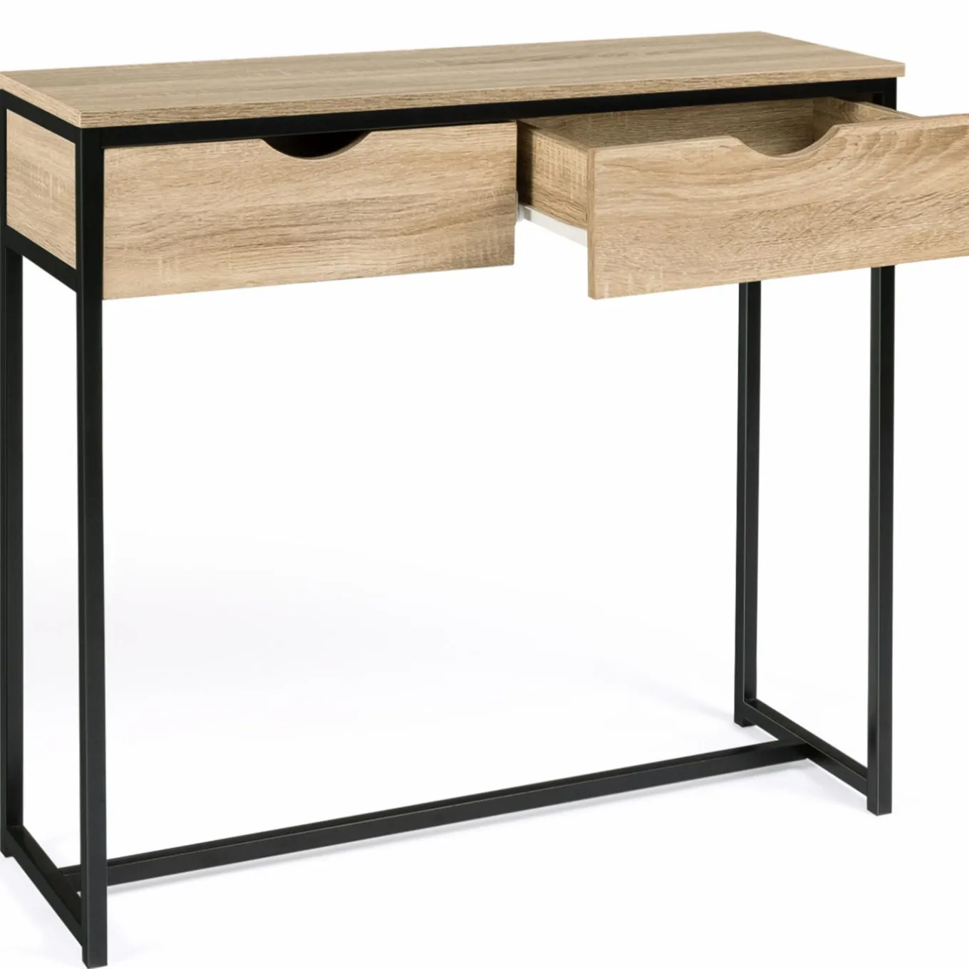 IDMarket Meuble console industrielle 2 tiroirs bois et métal 90 cm* Meubles Tiroirs|Collection Industrielle